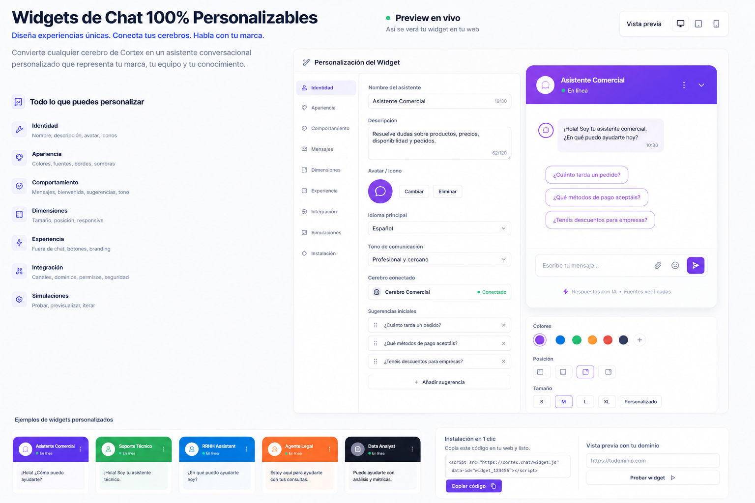 CORTEX widget editor: identity, appearance and behavior